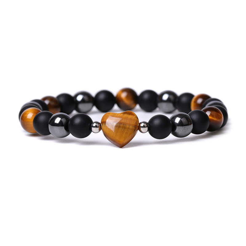 Pulsera de protección con corazón de amor y cristal de ojo de tigre y ónix negro Mythstone 