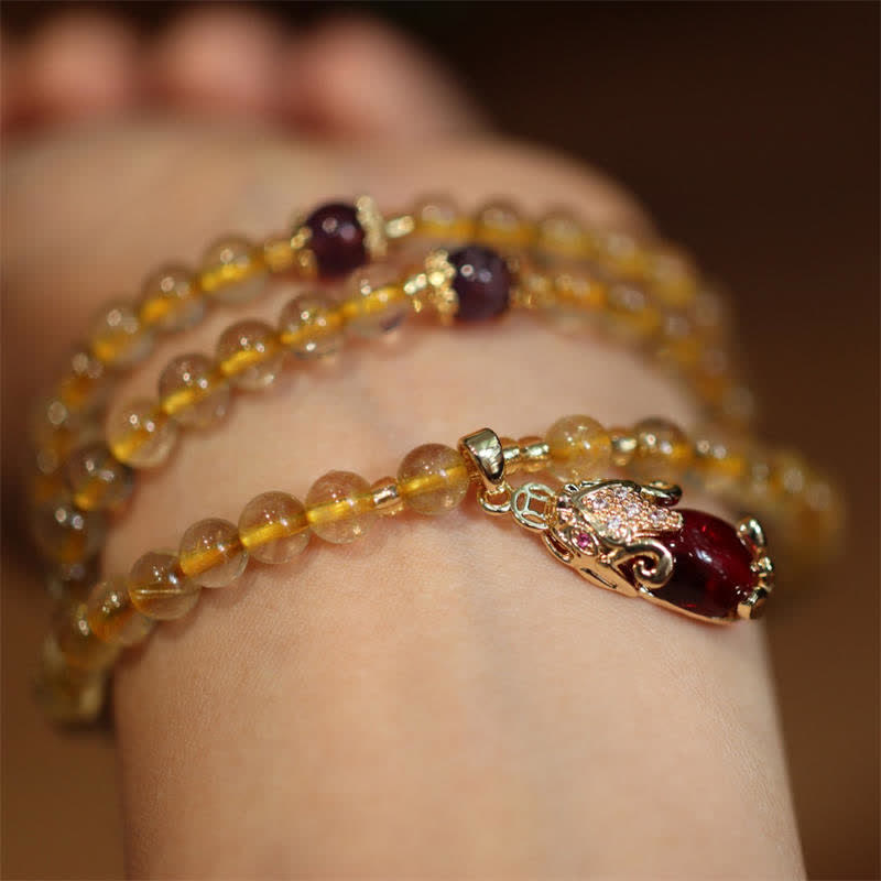 Mythstone Citrine Amethyst PiXiu Prosperity Happiness Protection Bracelet