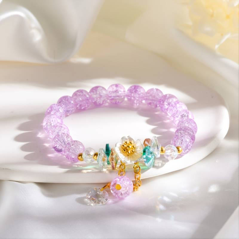 Mythstone Simple Design Flower Charm Glass Bead Bracelet