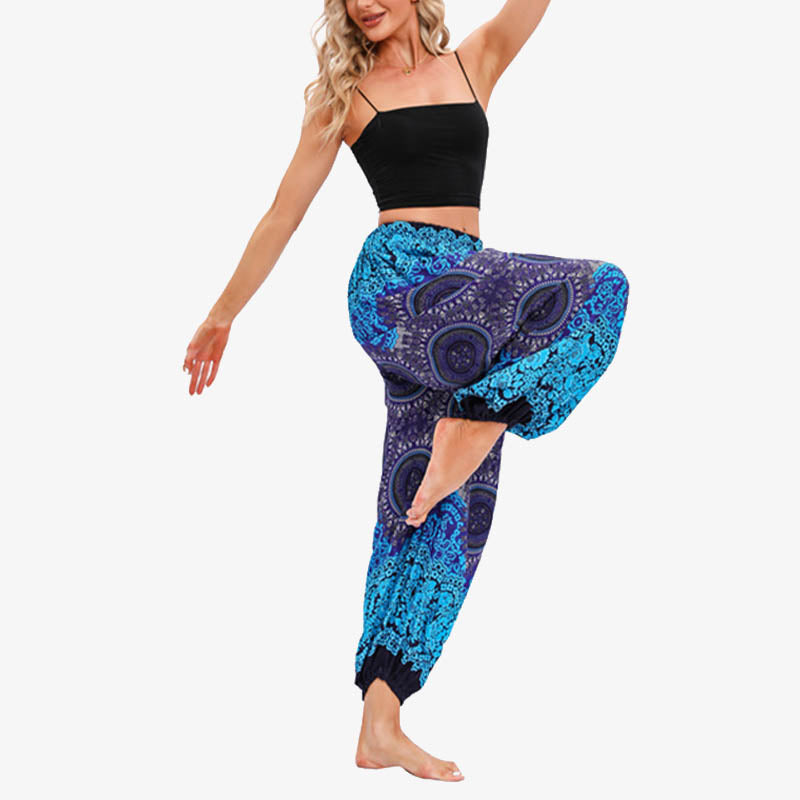 Mythstone Round Geometric Flower Floral Loose Harem Trousers Women's Yoga Pants