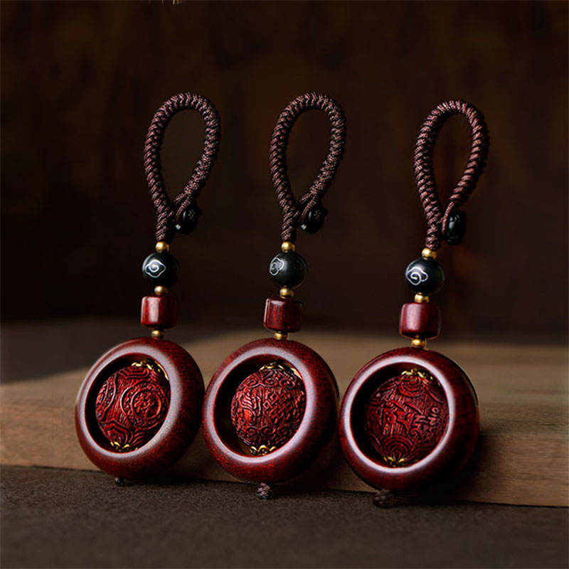 Mythstone Tibetan Small Leaf Red Sandalwood Ebony Luck Protection Rotation Decoration