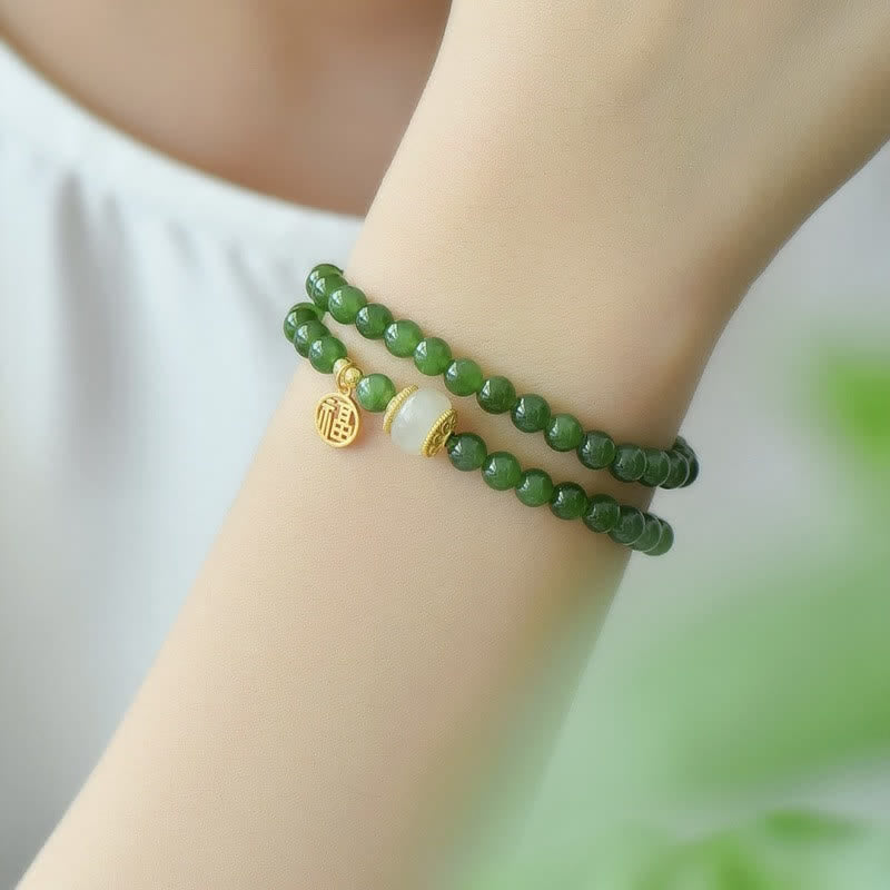 Mythstone Hetian Cyan Jade Happiness Blessing Bracelet