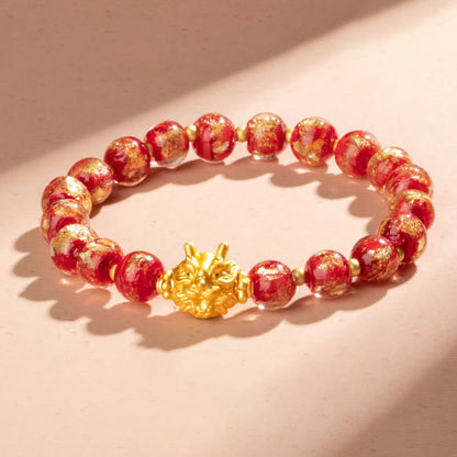 Mythstone Year of the Dragon Gold Foil Liuli Glass Bead Luck Bracelet