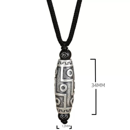 Mythstone Tibet Nine-Eye Dzi Bead Pattern Copper Auspicious Clouds Wealth Necklace Pendant