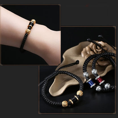 Pulsera trenzada con cuentas de cobre y monedas de plata esterlina 999 de Mythstone