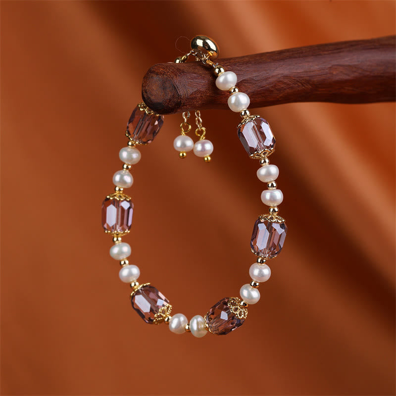 Mythstone Natural Amethyst Pearl Peace Healing Chain Bracelet