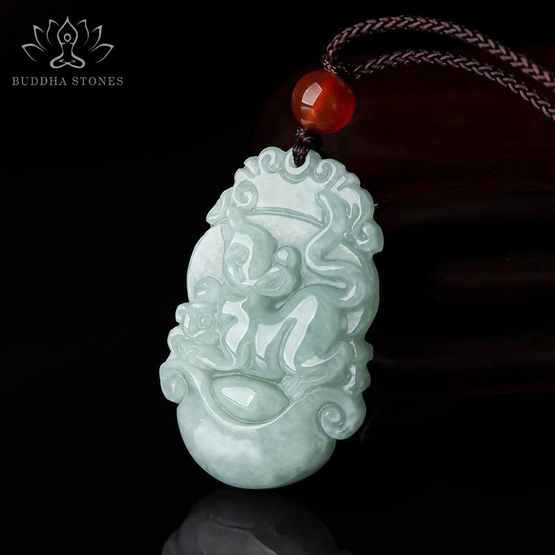 Mythstone Natural Jade 12 Chinese Zodiac Sucess Pendant Necklace Necklaces & Pendants Mythstone main