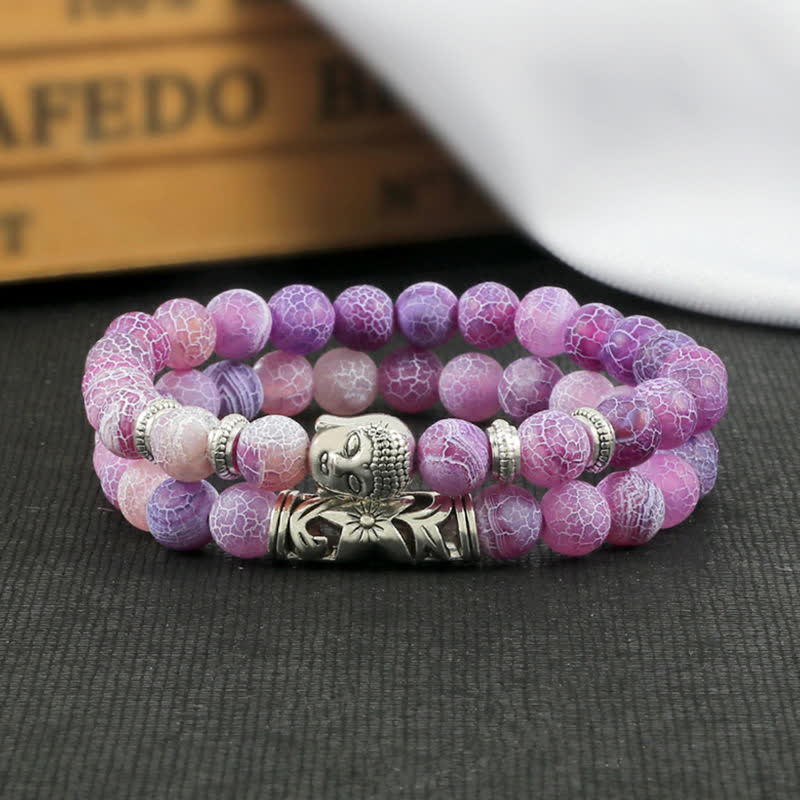 Mythstone 2Pcs Natural Crystal Agate Buddha Protection Bracelet