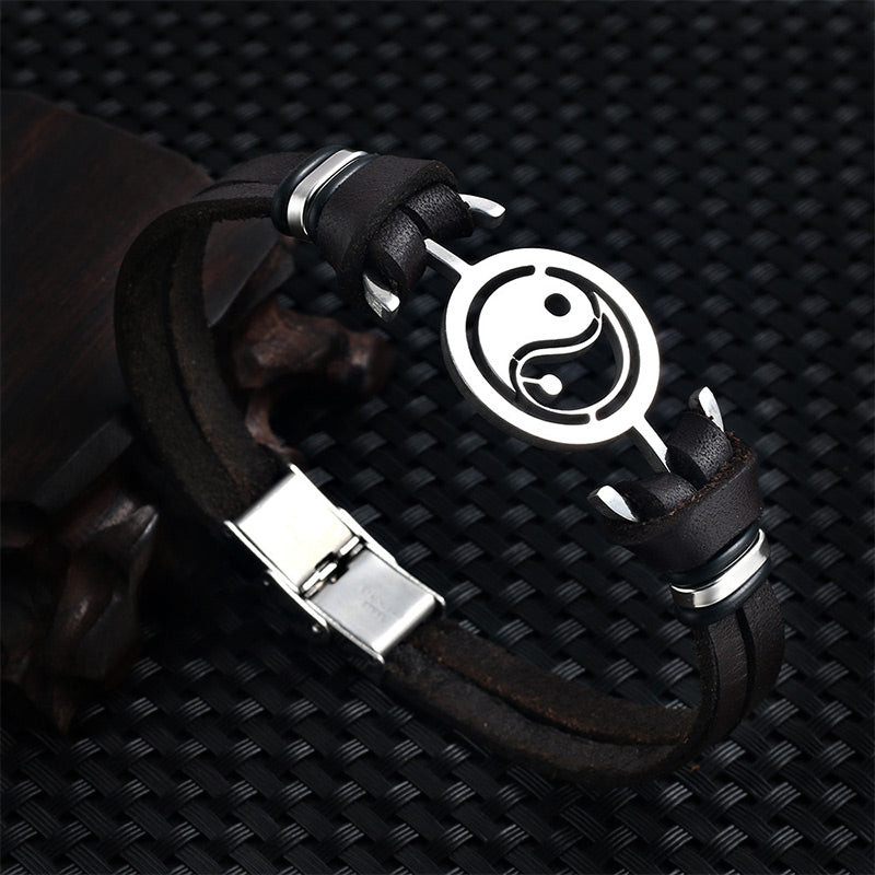 Mythstone Vintage Yin Yang Leather Protection Bracelet