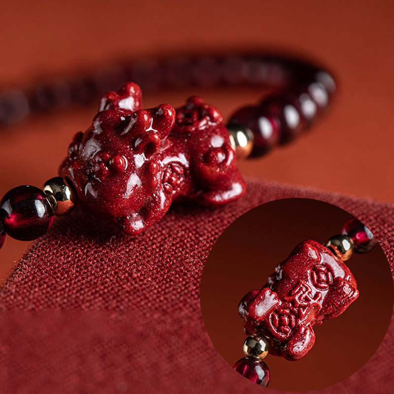 Mythstone Garnet Cinnabar PiXiu Blessing Calm String Bracelet