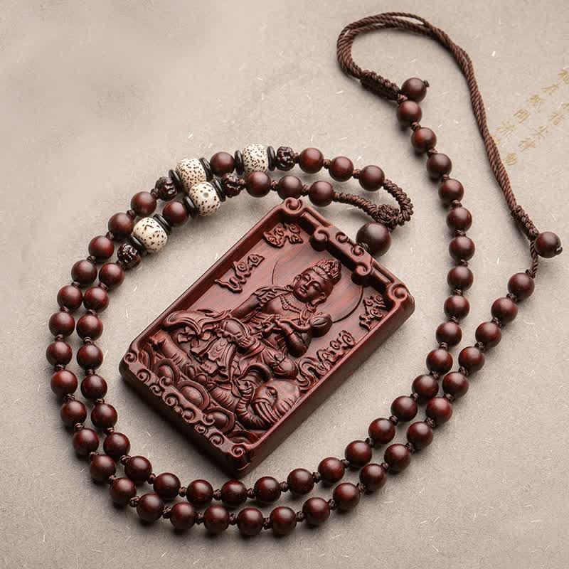 Mythstone Chinese Zodiac Natal Buddha Small Leaf Red Sandalwood Protection Necklace Pendant