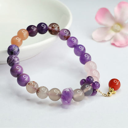 Mythstone Natural Amethyst Crystal Inner Peace Healing Bead Charm Bracelet