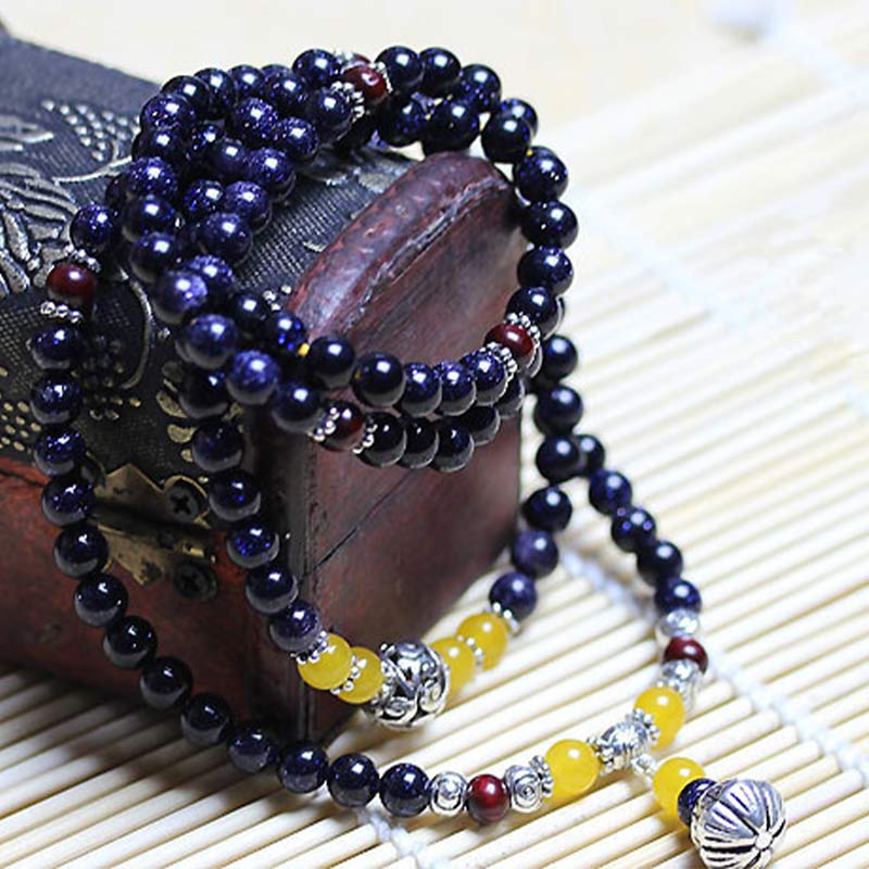 Pulsera con dije de riqueza de piedra arenisca azul MythStone Mala 