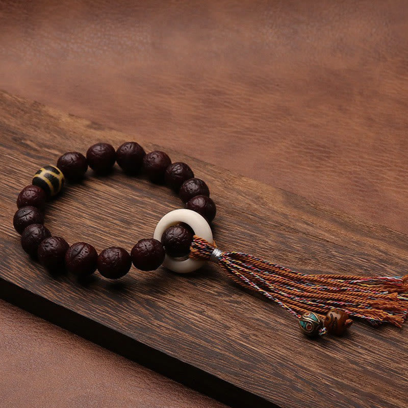 Mythstone Tibetan Bodhi Seed Agate Bead Luck Wealth Tassel Charm Wrist Mala