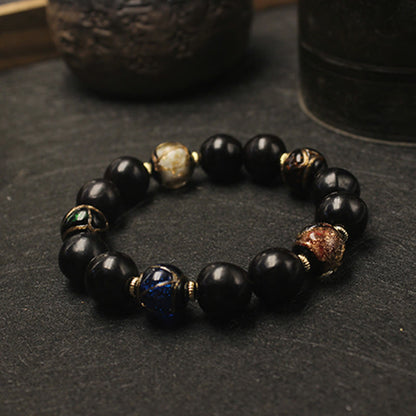 Mythstone Western Soapberry Incense Ash Liuli Glass Bead Wealth Bracelet