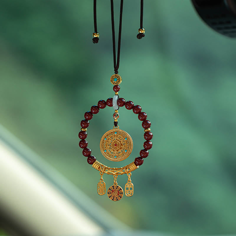 Mythstone Natural Cinnabar Wish Ruyi Peace Blessing Car Hanging Decoration