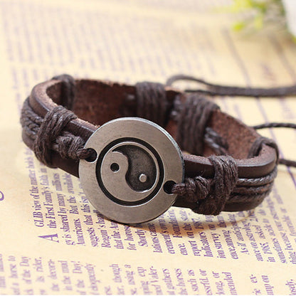 Mythstone Retro Yin Yang Leather Harmony String Bracelet