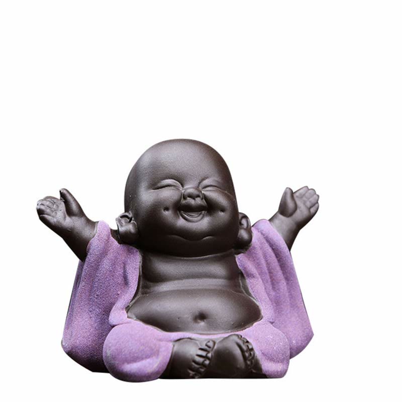 Mythstone Always Smiling Laughing Buddha Wealth Luck Purple Clay Maitreya Statue Decoration