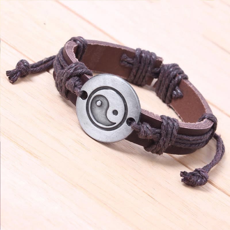 Mythstone Retro Yin Yang Leather Harmony String Bracelet