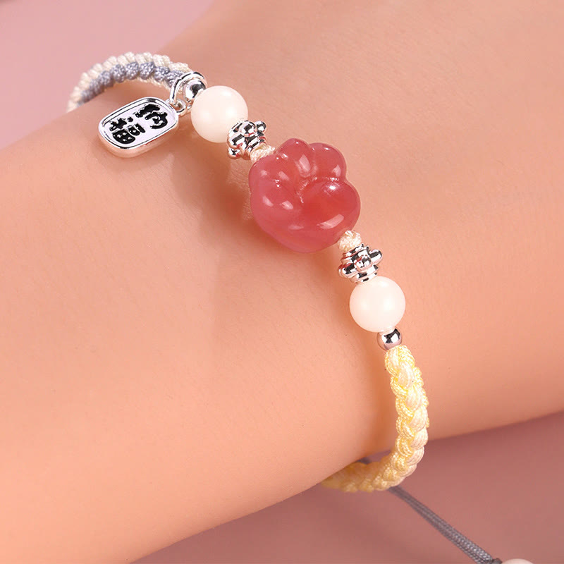 Mythstone Yanyuan Agate Cat Claw Paw White Bodhi Seed Fu Character Positive Braided Rope Bracelet