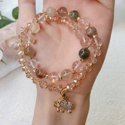 MythStone Rose Quartz Elephant Healing Energy Charm Bracelet