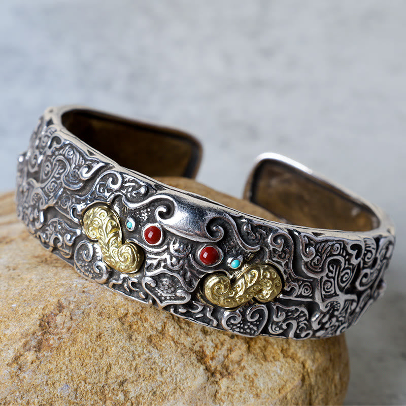 Pulsera brazalete con bendición de Pi Xiu con grabado de Feng Shui de Mythstone