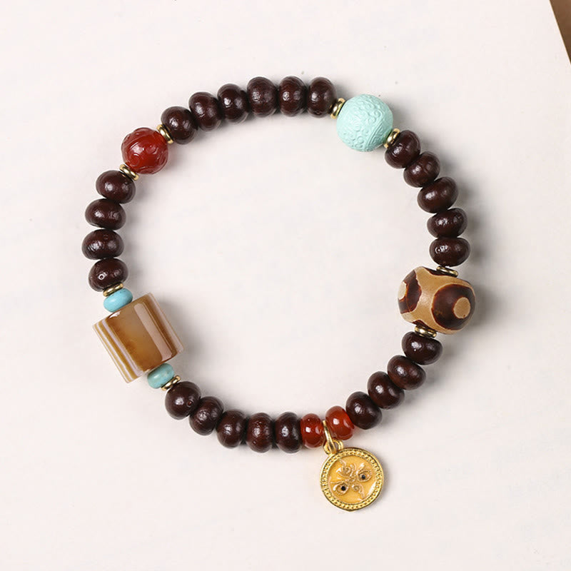 Mythstone Natural Tibet Purple Bodhi Seed Dzi Bead God of Wealth Wisdom Bracelet