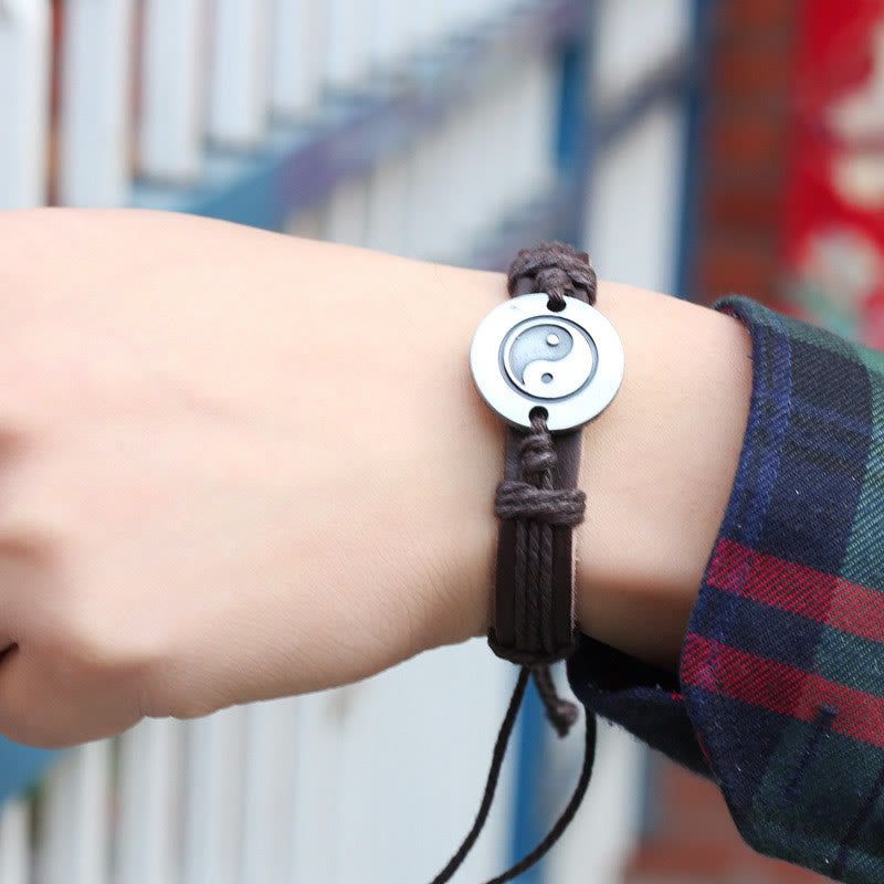 Mythstone Retro Yin Yang Leather Harmony String Bracelet