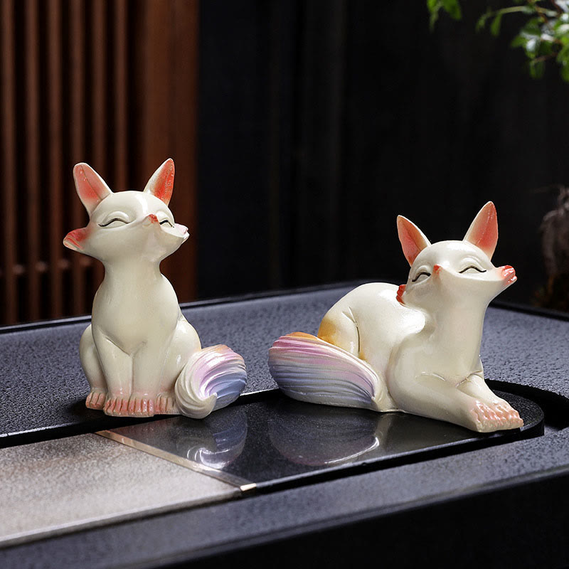 Mythstone Color Changing Small Cute Fox Tea Pet Resin Home Figurine Decoration