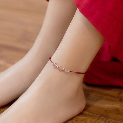 Mythstone Strawberry Crystal Beads Luck Red String Anklet