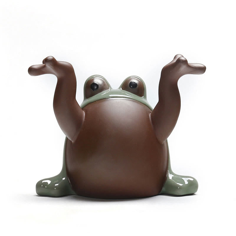 Mythstone FengShui Wealth Lucky Cute Frog Ceramic Tea Pet Figurine Decoration