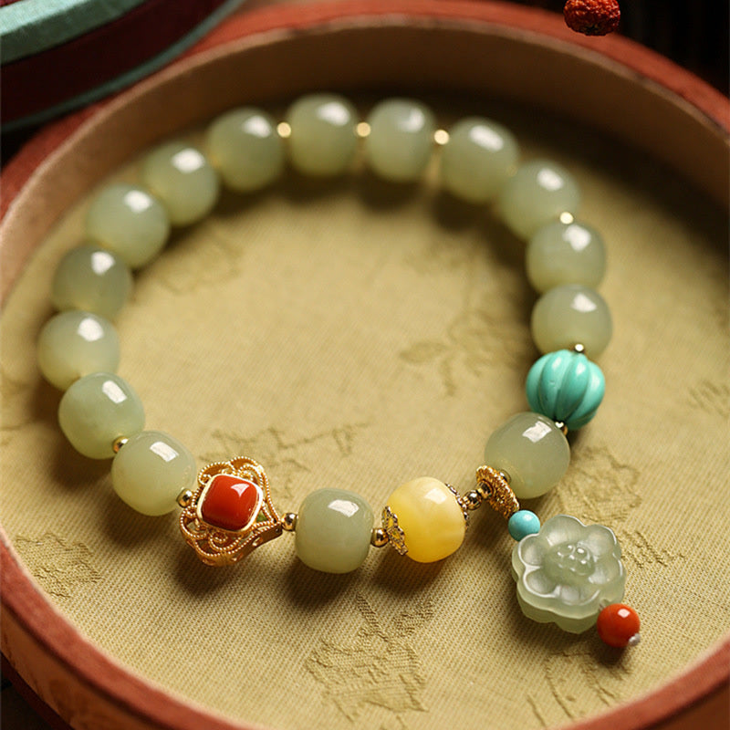 Mythstone Jade Amber Lotus Bead Luck Bracelet