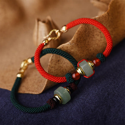 Pulsera trenzada de aventurina verde tibetana con piedra mitológica