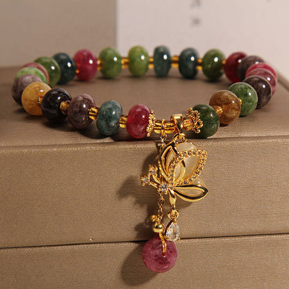 MythStone Colorful Tourmaline Butterfly Charm Wisdom Bracelet