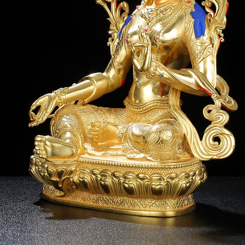 Mythstone Bodhisattva Green Tara Protection Copper Gold Plated Statue Decoration