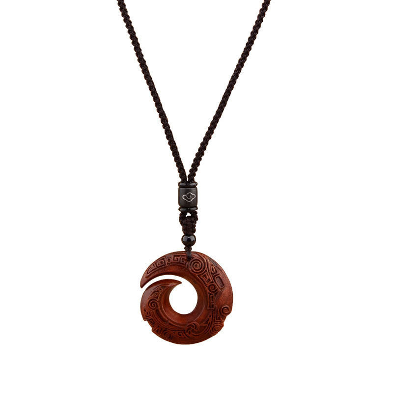 Mythstone Small Leaf Red Sandalwood Ebony Wood One's Luck Improves Design Patern Protection Necklace Pendant