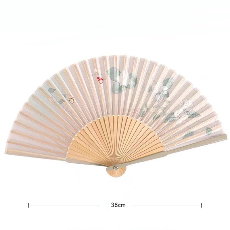 Mythstone Lotus Begonia Flower Jasmine Handheld Bamboo Folding Fan 21cm