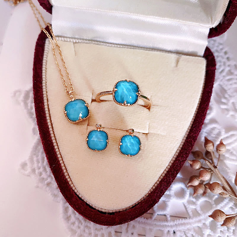 Mythstone 925 Sterling Silver Plated Gold Turquoise Protection Ring Earrings Necklace Pendant Set