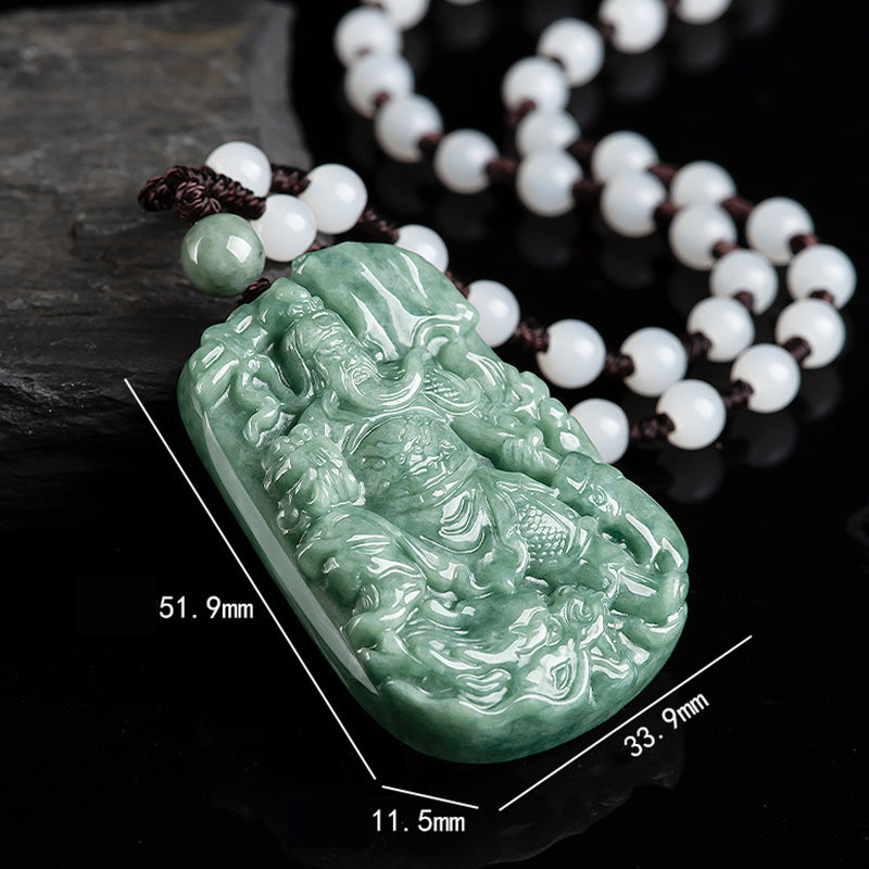 Colgante de collar con amuleto de riqueza Guan Gong de jade natural Mythstone