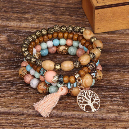 Mythstone Wenge Wood Layered Tree Tassel Healing Bracelet