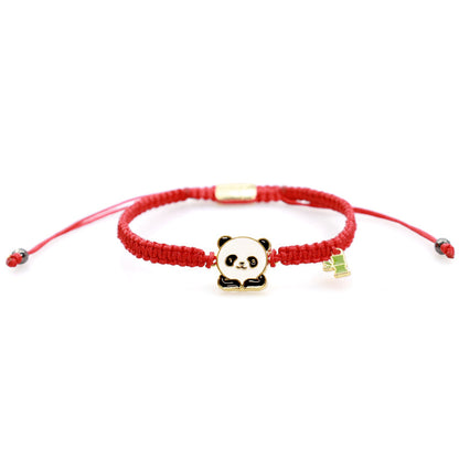 Mythstone Tibetan Handmade Panda Bamboo Lucky Red String Bracelet