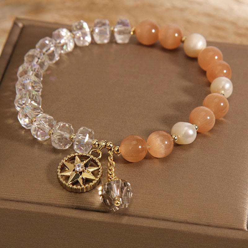 Mythstone Orange Cat's Eye White Crystal Star Support Bracelet