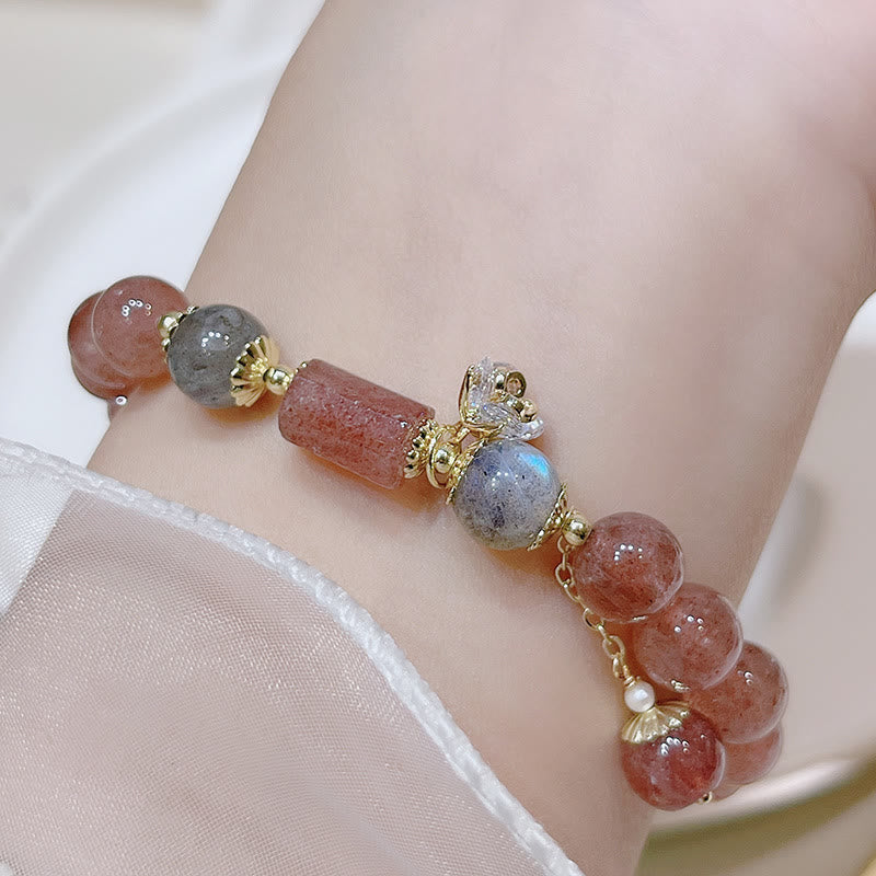 Mythstone Natural Strawberry Quartz Moonstone Love Bracelet