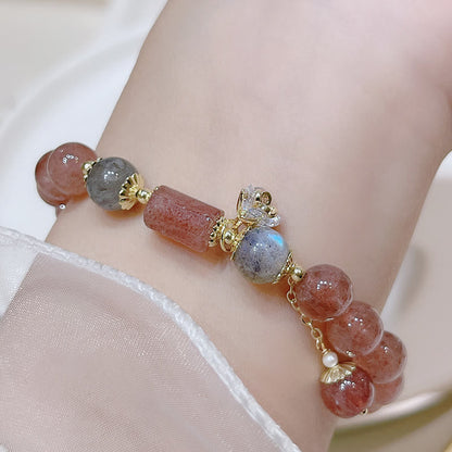 Mythstone Natural Strawberry Quartz Moonstone Love Bracelet