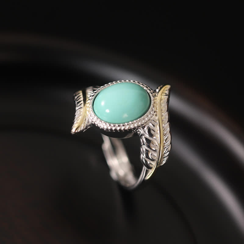 Mythstone 925 Sterling Silver Turquoise Feather Strength Protection Ring