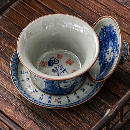 Mythstone Jingdezhen Dragon Phoenix Pavilion Pine Flower Ceramic Gaiwan Sancai Teacup Kung Fu Tea Cup And Saucer With Lid 170ml