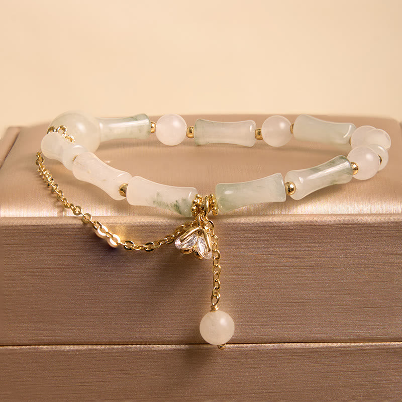 Mythstone Tianshan White Jade Bamboo Pattern Luck Blessing Bracelet