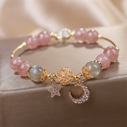 MythStone Strawberry Quartz Moonstone Moon Star Love Bracelet