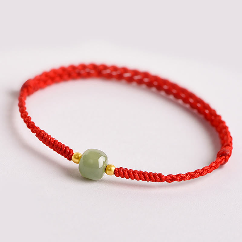 Mythstone Handmade Jade Lucky Bead Prosperity Braided Bracelet