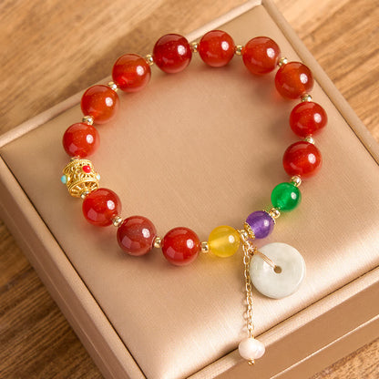 Mythstone Jade Red Agate Peace Buckle Charm Confidence Bracelet